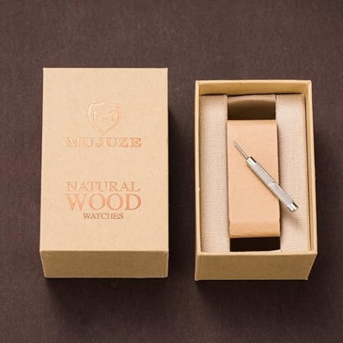 MUJUZE Men's and Women's Wooden Watch with Handcrafted Leather Band, Casual, Business, and Sports Style, Japanese Quartz Movement, Lightweight (Ebony)