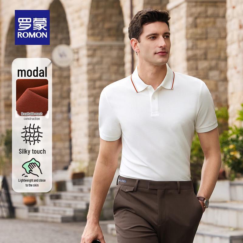 ROMON Men s 7A Anti-bacterial Modal Cooling Short Sleeve Polo Shirt 170