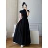 French Hepburn Style Black Slim Waist Long Summer Dress for Women