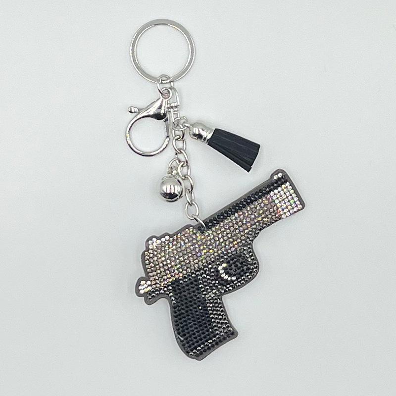 Fashion Rhinestone Gun Keychain with Tassel Pendant - Trendy Bag Accessory