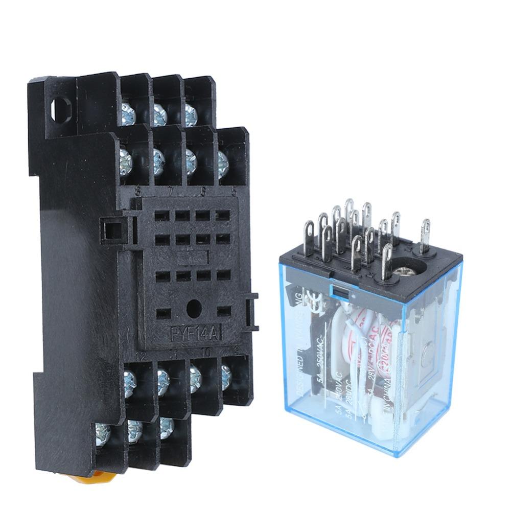 Power Control MY4NJ HH54P MY4NJ Relay with Base 14Pin Small Relay 5A DC12V DC24V AC220V 14Pins Relay DIN Rail Mounting