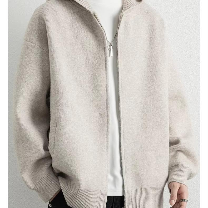Legible Autumn Winter Casual Sweaters Men Solid Color Hooded Sweatercoats Male Loose Zip-up Knitted Cardigan Man
