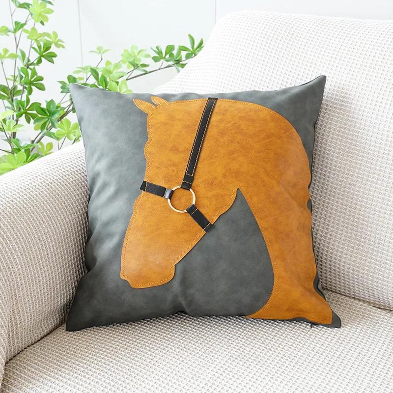 Nordic Luxe PU Lederen Kussensloop Hoge Kwaliteit Paardenhoofd Woonkamer Bank Kussen Modelkamer Kussen Auto Taillekussensloop Pillow Case