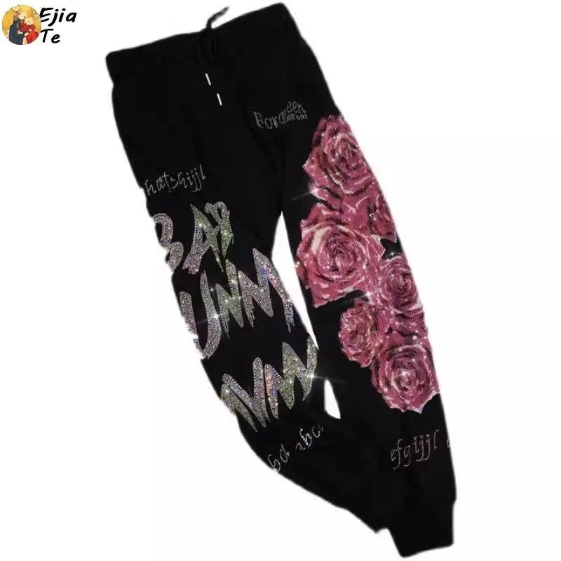 Women s Luxurious Floral High-waisted Slimming Tapered Sweatpants L