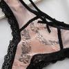 Women’s Flower Embroidery Sexy Thong Spicy Girl Lace Transparent Underpants Thin Summer Hollow Out Panties Bow Briefs