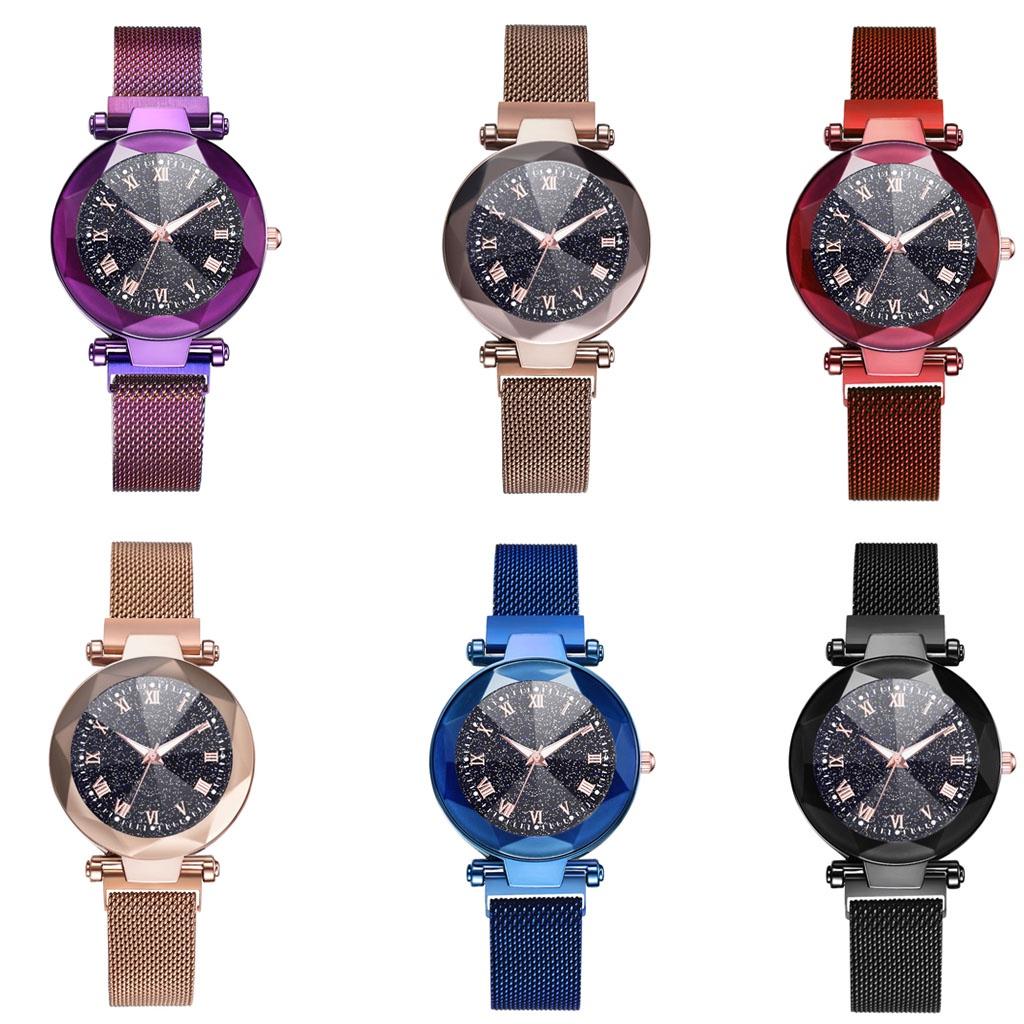 Elegant Women Starry Sky Luminous Watch With Roman Numerals And Magnetic Buckle