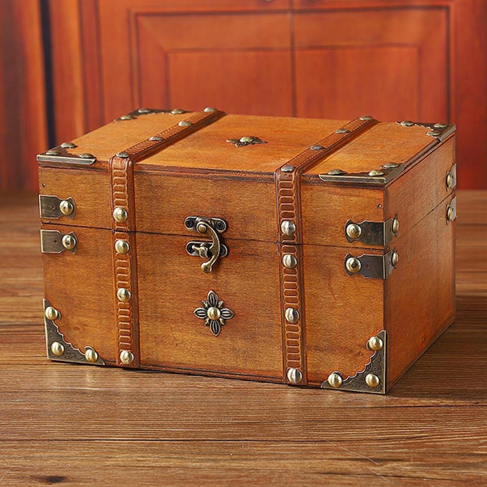 

Пиратский сундук с сокровищами Декоративная шкатулка Деревянный подарок Многофункциональные сувениры Уникальный антикварный дизайн Yellow No Lock