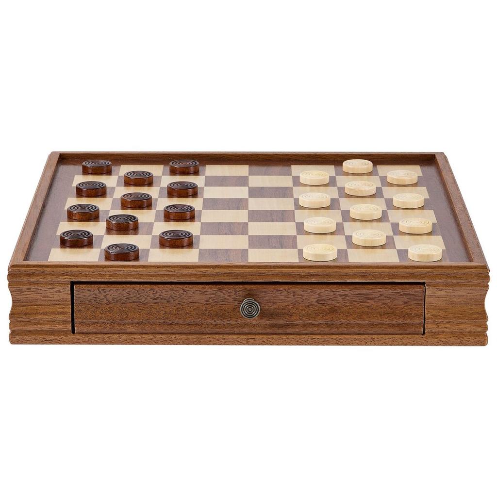 Solid Wood Chess Set, 15 Inch 2-IN-1 Chess Checkers Game Set, Chess Board Games with Storage Drawer & Weighted Chess Checkers Pieces & 2 Queens, for