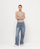 CHAMBROS Women'S Semi-Wide Washed Denim Pants [Medium Blue]