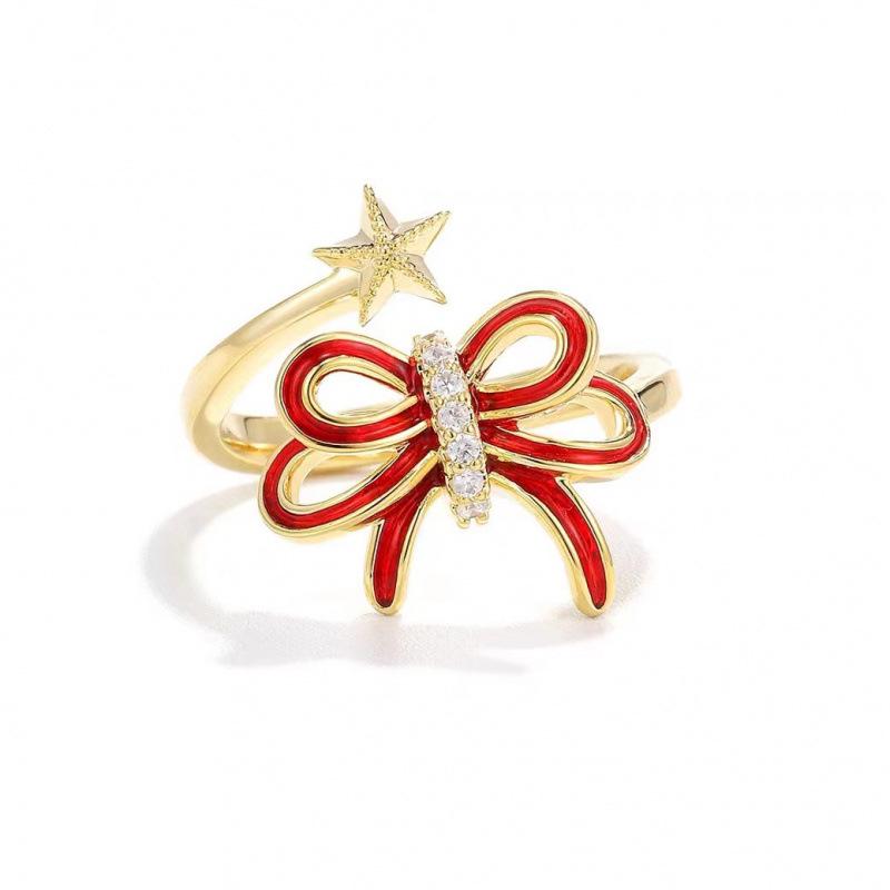 Festive Chinese Knot Open Resin Ring - Women s Simple Red New Year Style Gift Adjustable
