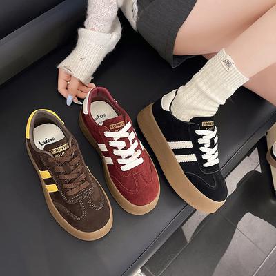 Plateforme rétro en cuir pour femme automne nouveau polyvalent étudiant rehaussement léger sport et loisirs chaussures de skate