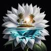 5D Diamond Painting Set - Island Scenery Theme | Enormous White Flowers, Tropical Islands, Underwater Dolphins, Round Diamond Beads, Bright Colors | A