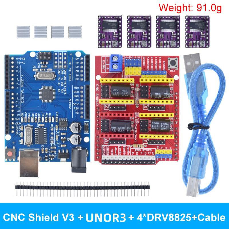 TZTUNO R3 Shield V3 Engraving Machine 3D Printe+ 4pcs DRV8825 Or A4988 Driver Expansion Board For Arduino With USB Cable