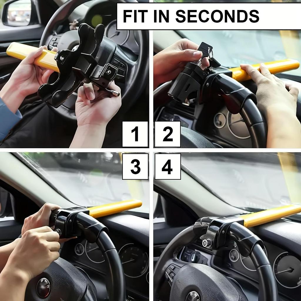 Universal Car Steering Wheel Anti-Theft Lock - Car Anti-Theft Device, Car Security Lock, Made of Durable Carbon Steel, Anti-Picking, Comes with Key