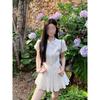 Song Jong-un's collegiate style white puff sleeve shirt dress female summer temperament waist small man sweet short skirt