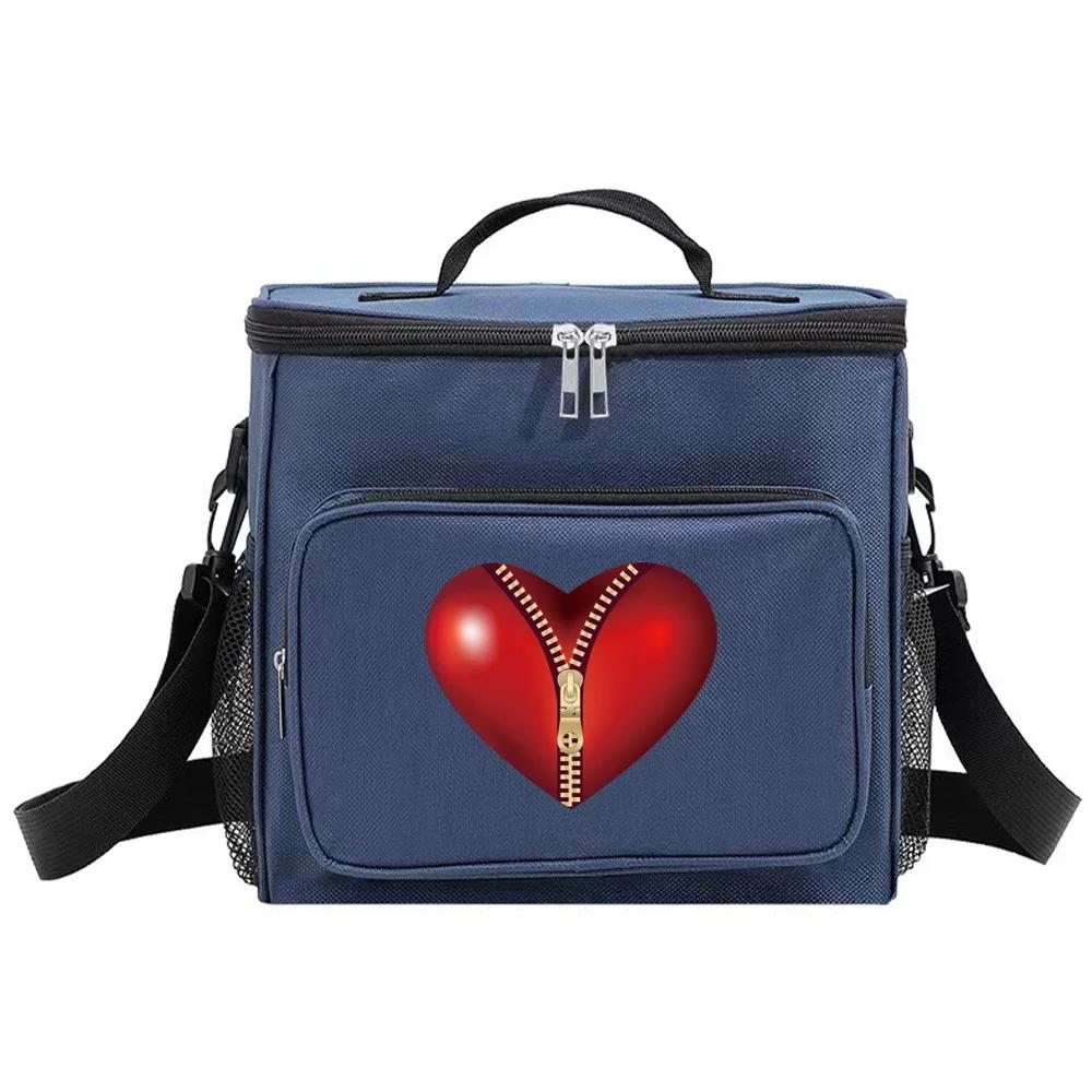 Thermal Organizer Handbag Insulated Lunch Bags Cooler Box for Student Portable Waterproof Camping Storage Boxes Love Printing