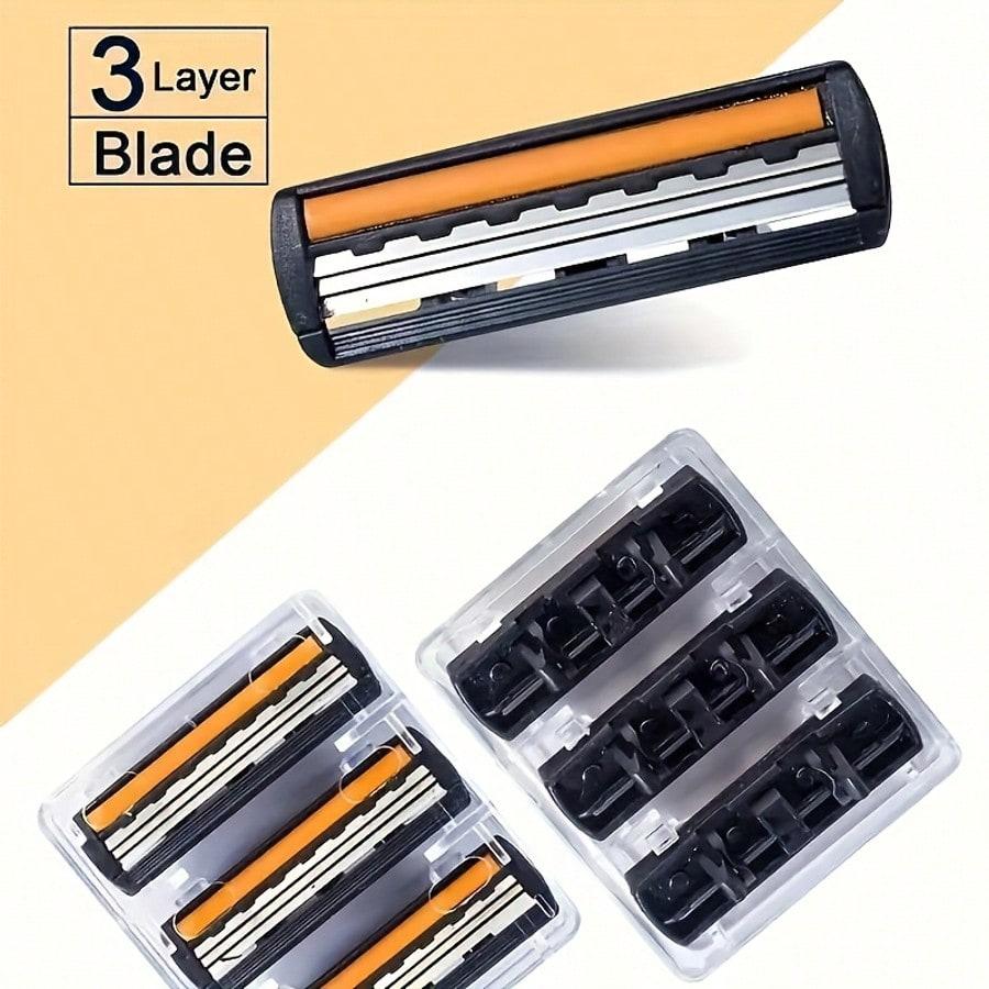 Men's Manual Safety Razor, Triple Layer Stainless Steel Blades, Replaceable Shaving Head