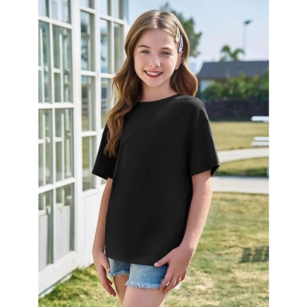 Girls Boys Short Sleeve T Shirts Kids  Summer Oversized Tops Children Teens Solid Casual Crewneck Basic Tees 3-14Y