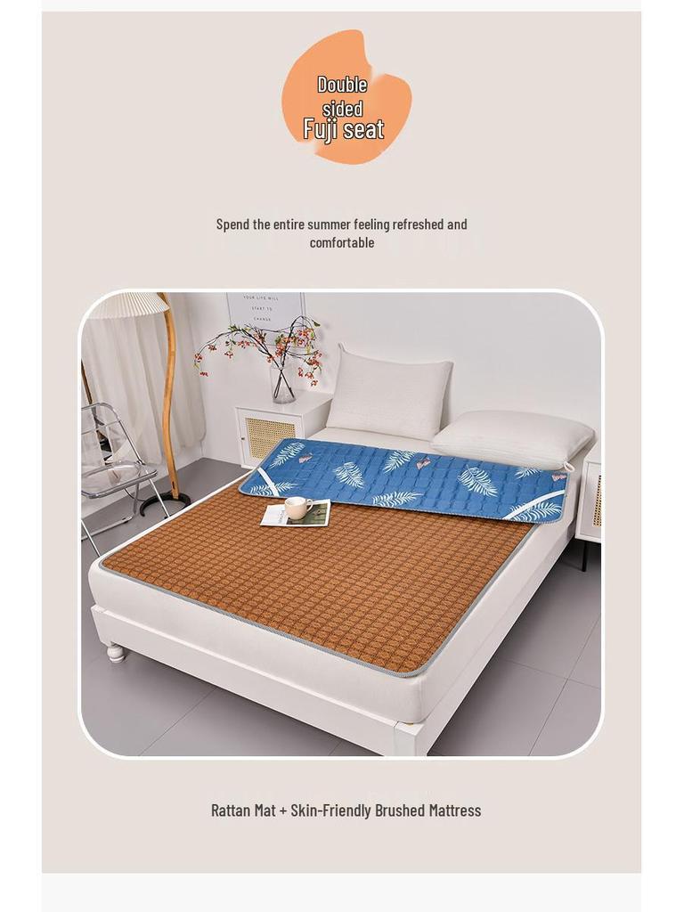 Dual-Season Mattress Pad with Rattan Base – Cooling, Summer/Winter Use for Single/Double Beds, Ideal for Dorms