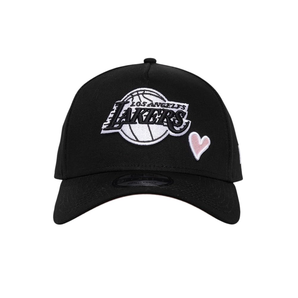 New Era Los Angeles Lakers MLB 9FORTY Black Pink Heart Snapback Cap with Black Pink Strapback, [Used]