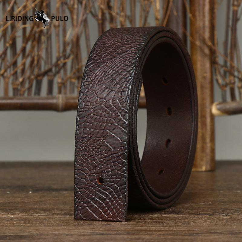 Men's Buckleless Embossed Leather Belt with Pin Buckle, Top Layer of Pure Cowhide, Retro Trend Belt