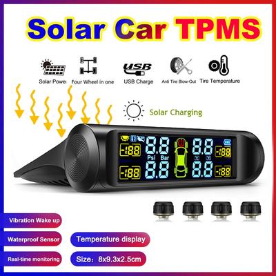 Sistema de monitoreo de presión de neumáticos TPMS inteligente con energía solar Sensores de estacionamiento para automóviles Medidor de presión de aire de neumáticos y temperatura