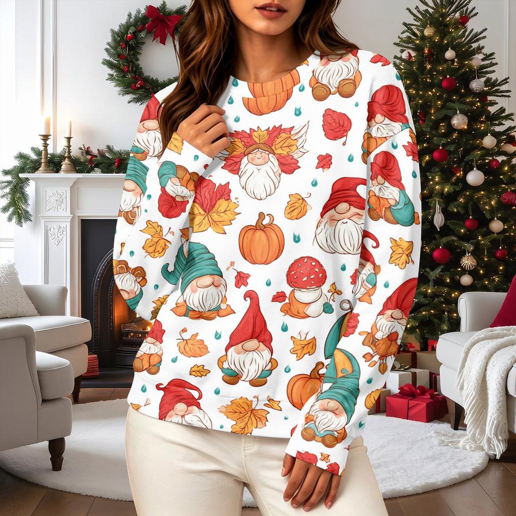 Women's Casual Long Sleeve Christmas Print Neck Pullover Sweatshirt Top