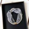 1116 Spring and Summer New Silk Scarf Women's Niche High-end Pearl Magnetic Buckle Necklace Foreign-style Wear Printed Small Scarf