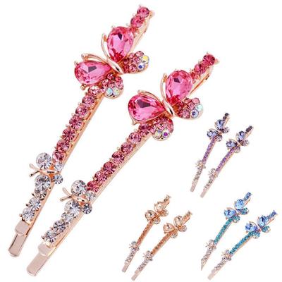 1 Pairs Fashion Headwear Bling Barrette Hairpin Crystal Butterfly Hair Clip Edge Clamp Rhinestone