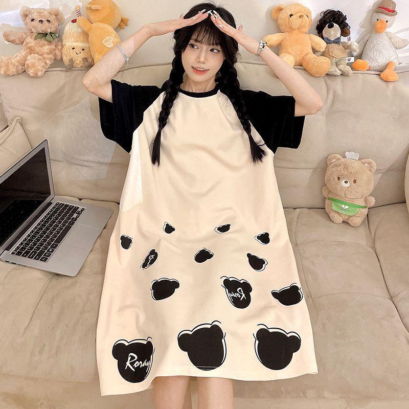 Pajamas Women's Summer Thin Pajamas Short Sleeves Large Size Fat Mm Medium and Long Pajamas Pajamas Loungewear