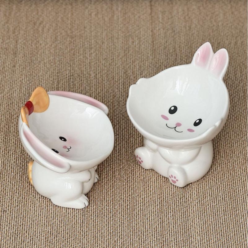 Cute Animal Series High-Footed Ceramic Pet Bowl - Neck Protection & Anti-Black Chin Design for Cats and Dogs