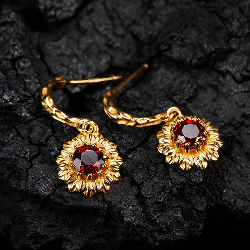 Multi-Color Treasure Earrings S925 Sterling Silver Natural Topaz Peridot Garnet Flower Stud Earrings Women