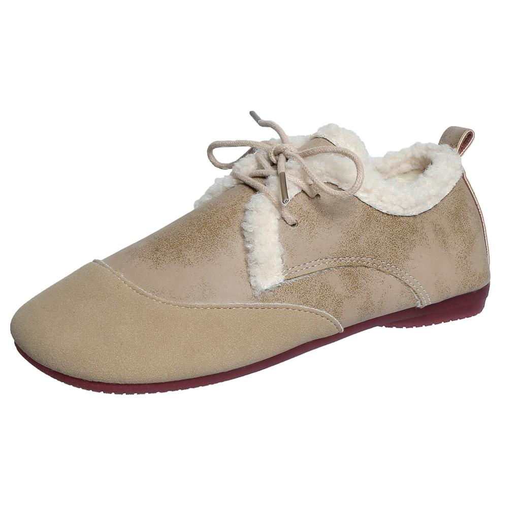 Fashion Women Casual Flats Shoes Lightweight Plush Cotton Warm Loafers Winter 2024 New Trend Lace Up Running Sneakers Zapatos De Mujer