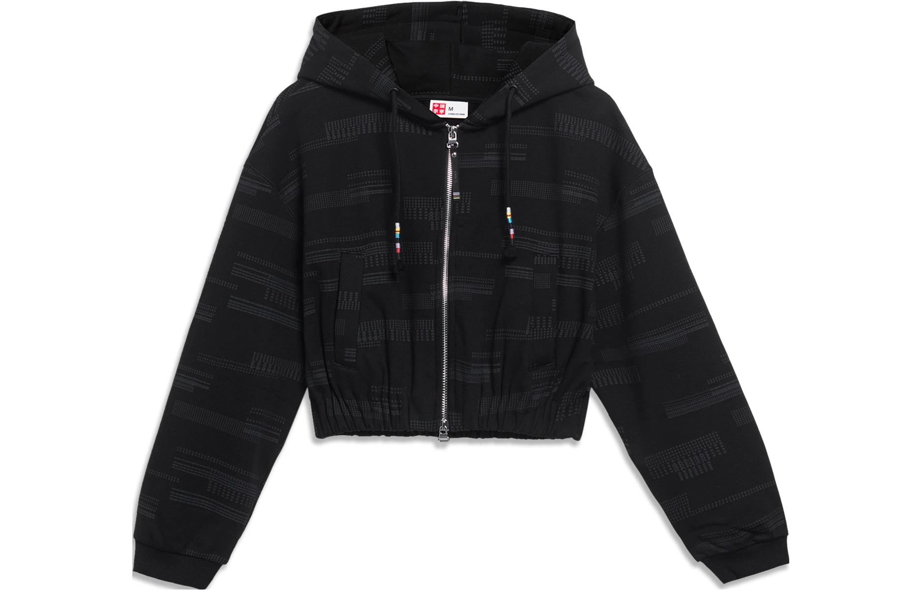 Li Ning Sweatshirts Women s Black Hooded Moderate Cardigan AWDT268-1 L