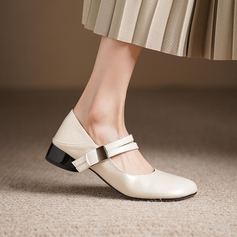 French gentle wind low heel single shoes women's 2025 spring and autumn new light mouth small leather shoes foreign style word with Mary Jane shoes