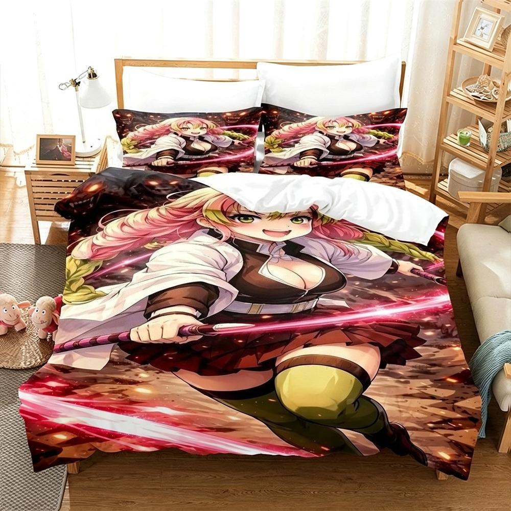 Kawaii Kanroji Mitsuri 2/3 Piece Bedding Set Luxury Comforter Set with Queen King Size Cool Two household goods Anime bed shee