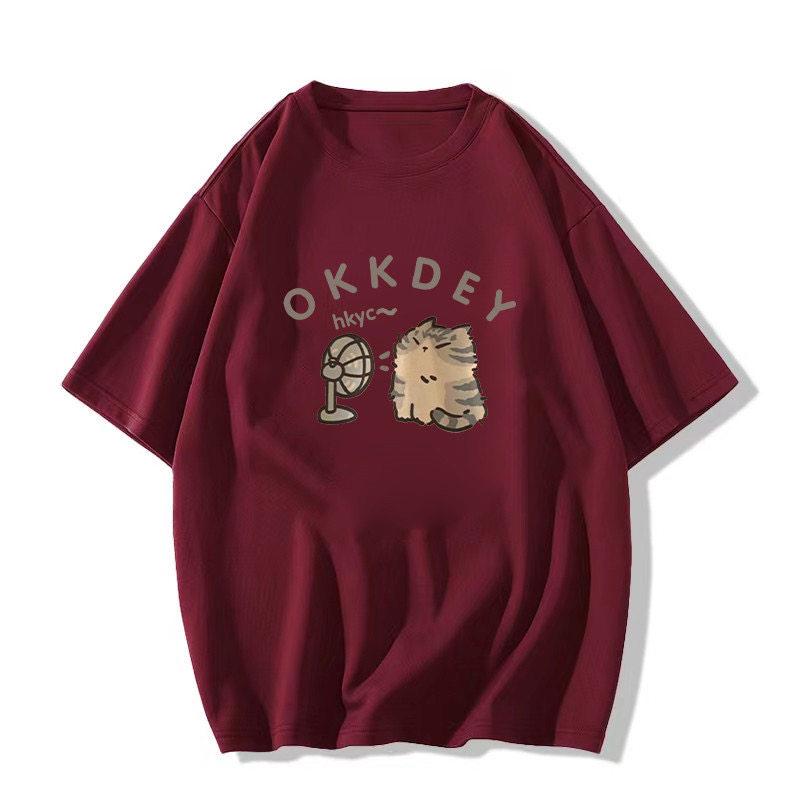 Plus Size Pure Cotton Short Sleeve T-Shirt, Couples Style, Loose Fit, American Niche Design, Dropped Shoulders