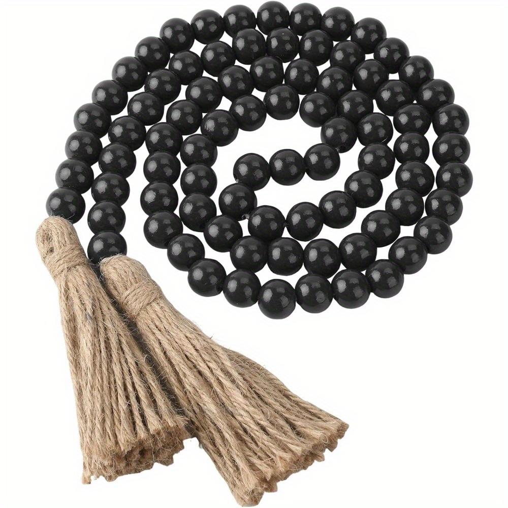 Wood Bead Garland 58 Inch Black Wooden Beads for Boho Farmhouse Table Home Decor with Tassel, Wooden Prayer Bead, Rustic Country Boho Wall Hanging