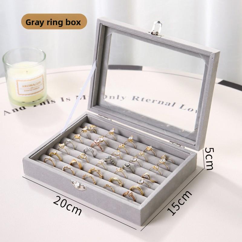 Simple Storage Window Transparent Jewelry Box Flannel Jewelry Storage Box Ring Stud Earrings Bracelet Necklace Jewelry