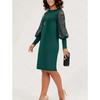 Women's  Fall Dress European American Style Round Neck Long Sleeve Hollow Lace Splicing Slim Waist Elegant Party Dress