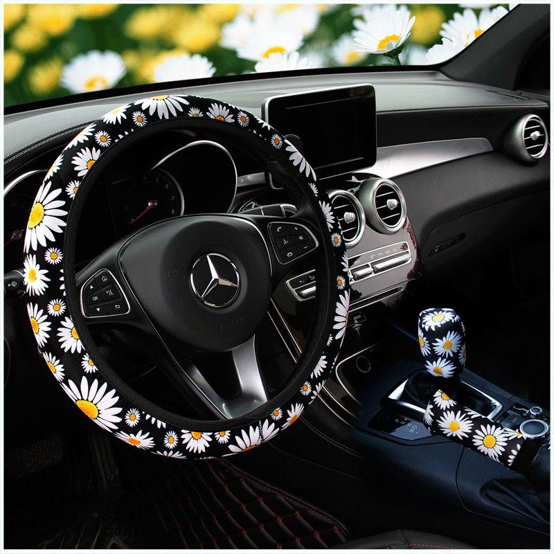 

Car-Mounted Summer No-Ring Elastic Ultra-Thin Steering Wheel Cover, Gear Shift Cover, Handbrake Cover Black Daisy Style - Single Steering Wheel