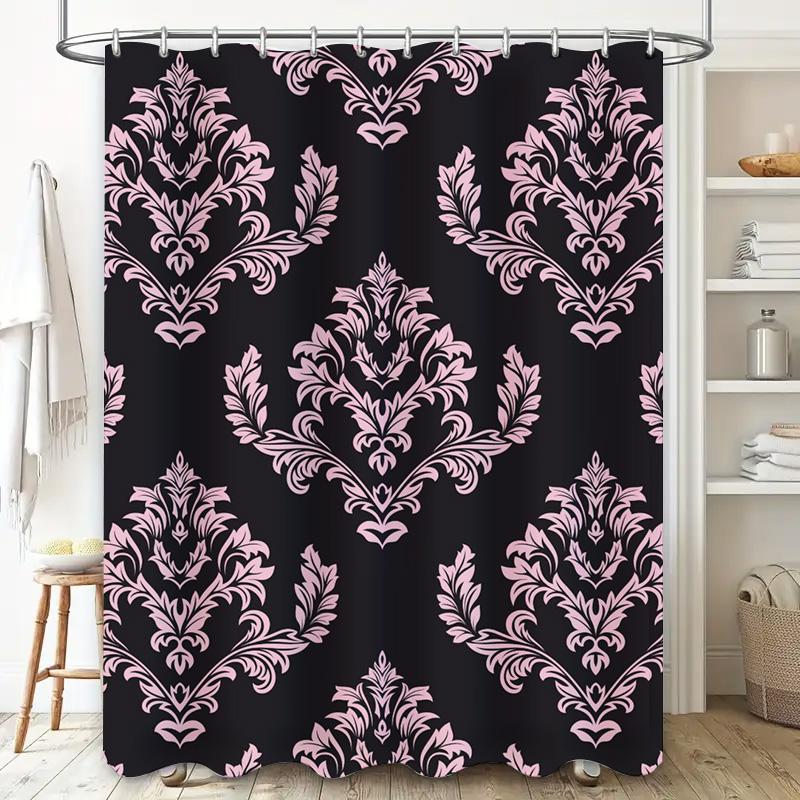 Vintage Damask Shower Curtain Pink Lace Pattern with Floral Design Black Fabric Waterproof Bath Decor for a 128 character AliExp