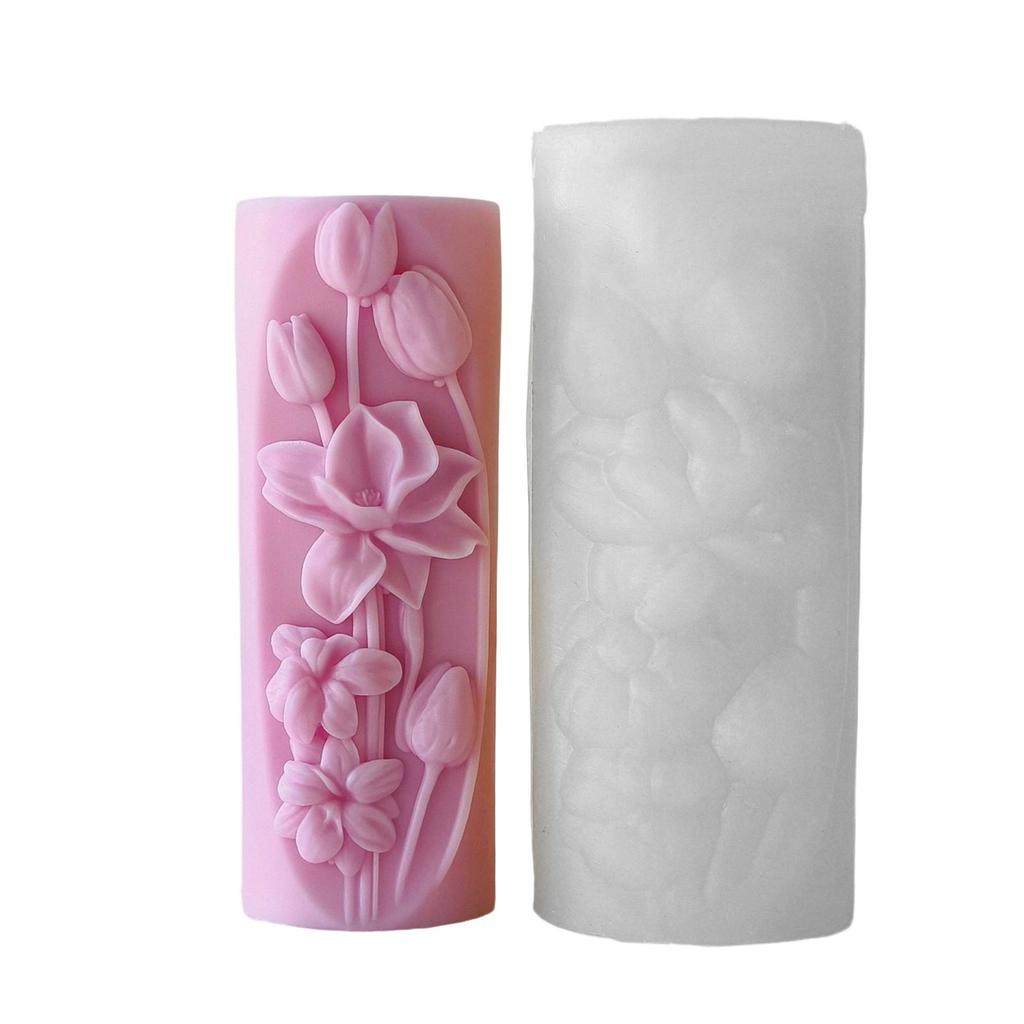 Flowers Pillar Candle Molds Casting Molds Flower Cylinder Silicone Mould Ornament Molds Plasters Molds Epoxy Resin Molds