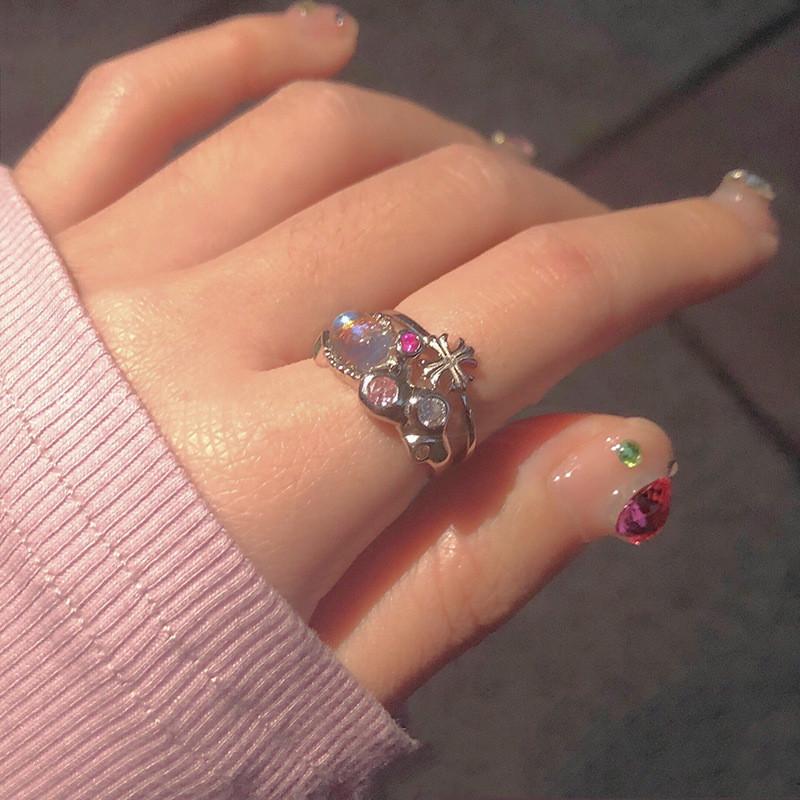 Fashionable Open Adjustable Ring For Women In Stunning Colorful Zircon Opal Style