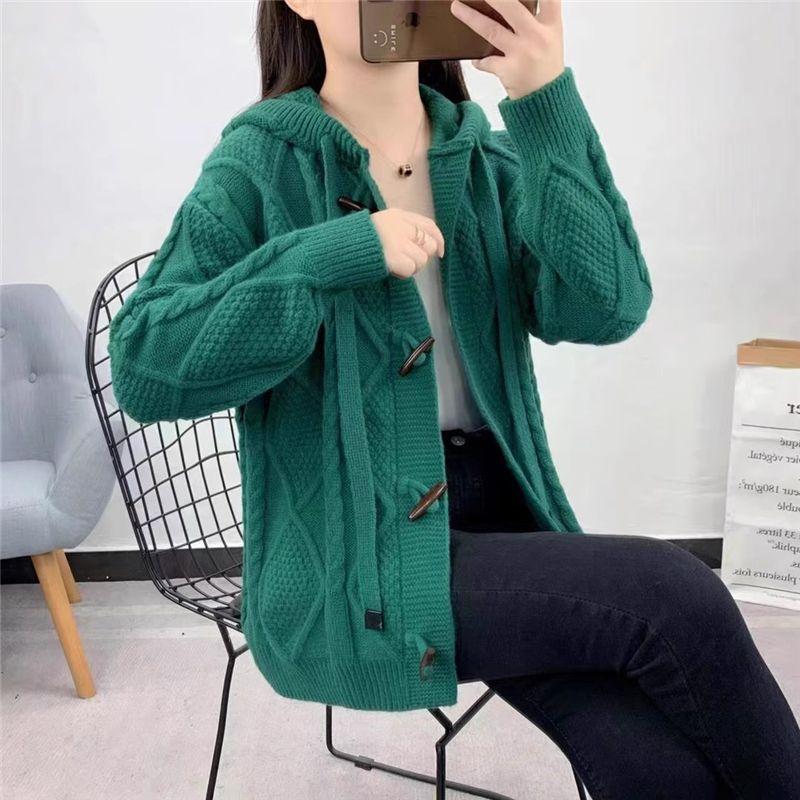 Cárdigan con capucha para mujer, moderno y popular, cárdigan de punto holgado para otoño e invierno