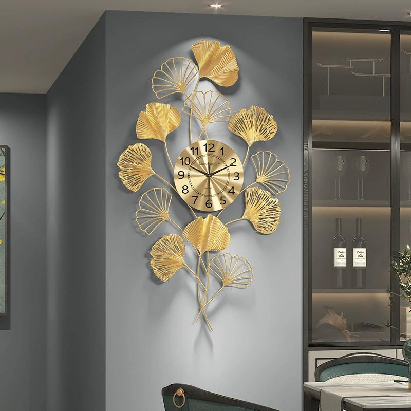 Modern Large Wall Clock 3d Gold Decoration Living Room Creative Leaf Luxury Clocks Home Decor Horloge Murale Gift