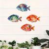 4 Pièces Décoration Murale Poisson en Bois, Art Aquarelle Animal Marin avec 4 Styles Vibrants, Ornement Maison Effet Peint à la Main pour Murs