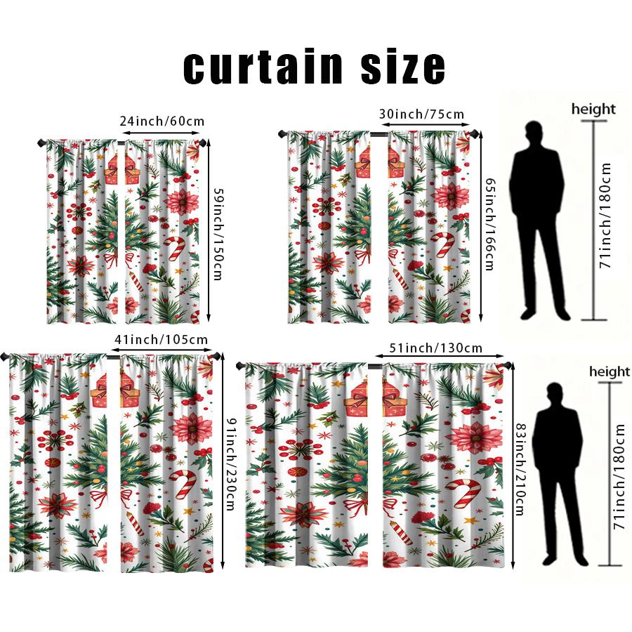 2pcs Festive Christmas Pattern Curtain  Polyester Holiday Window Decor  Winter Berry Gold Curtains  Home Decor Rod Pocket Curtains.
