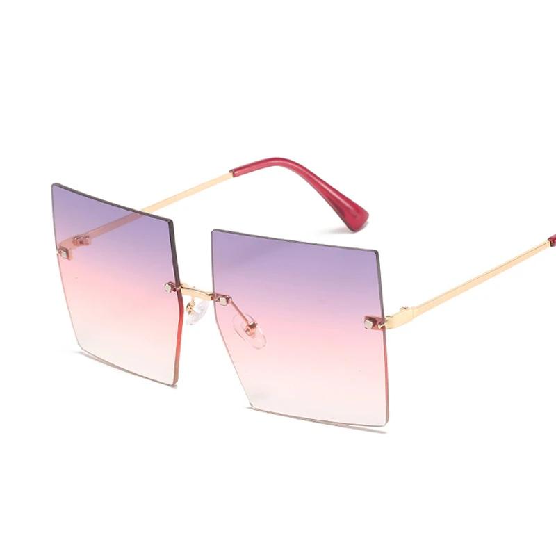 

Ladies Luxury Oversized Rimless Sun Eyeglasses Vintage Square Sunglasses Shades Female Fashion Designer Clear Oculos De Sol