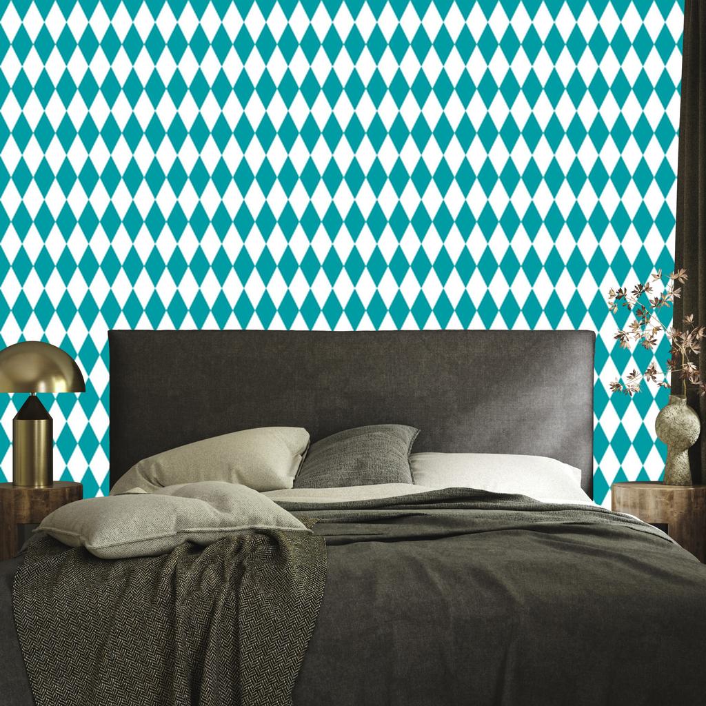 Harlequin Diamonds Wallpaper Turquoise and White for Living Room and Bedroom 50x1000